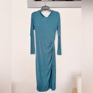 Showpo Teal Open Back Long Sleeve Dress Ruched Slit